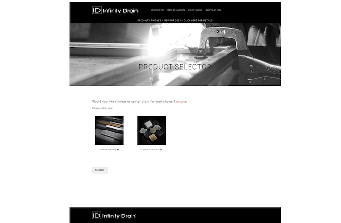 infinity drain product selector