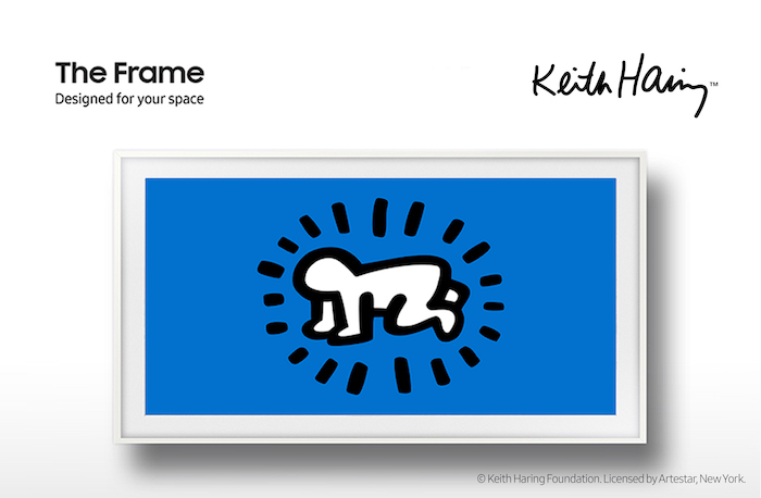 samsung frame tv with Keith haring art