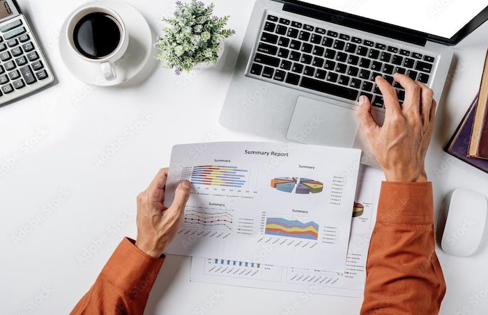 business marketing data on laptop