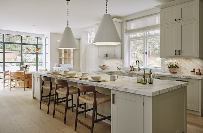 transitional open kitchen with island