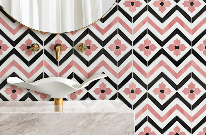 pink and black wall tile