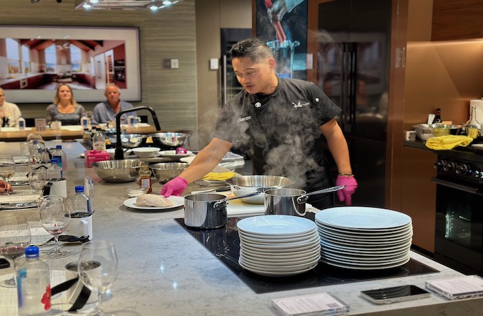 cooking demonstration in showroom