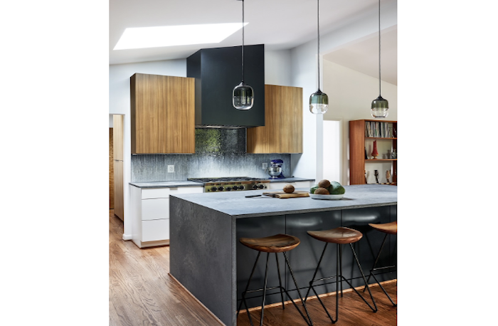 modern kitchen sloped ceiling