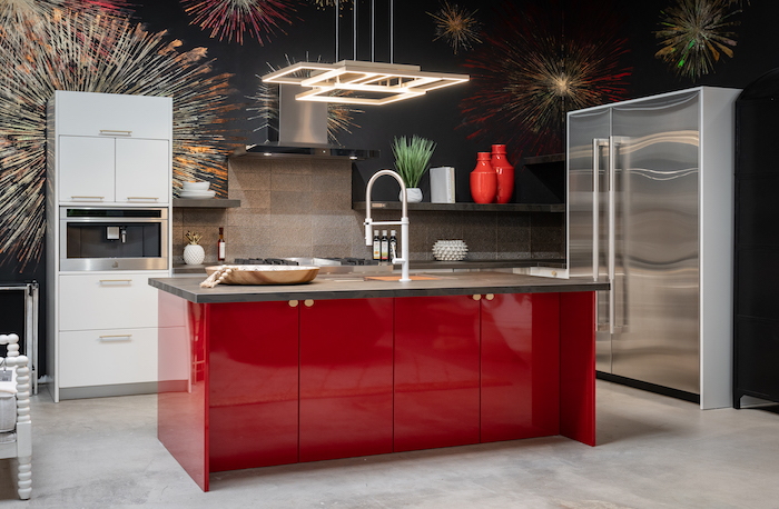 red kitchen island