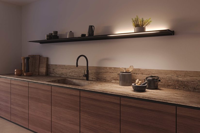 integral lighting by novy on kitchen shelf
