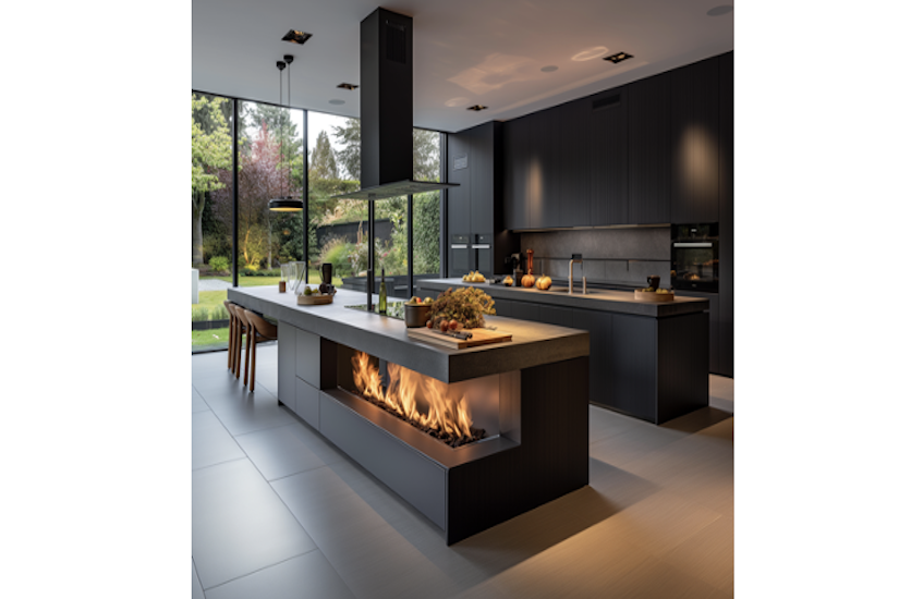 kitchen island with fireplace