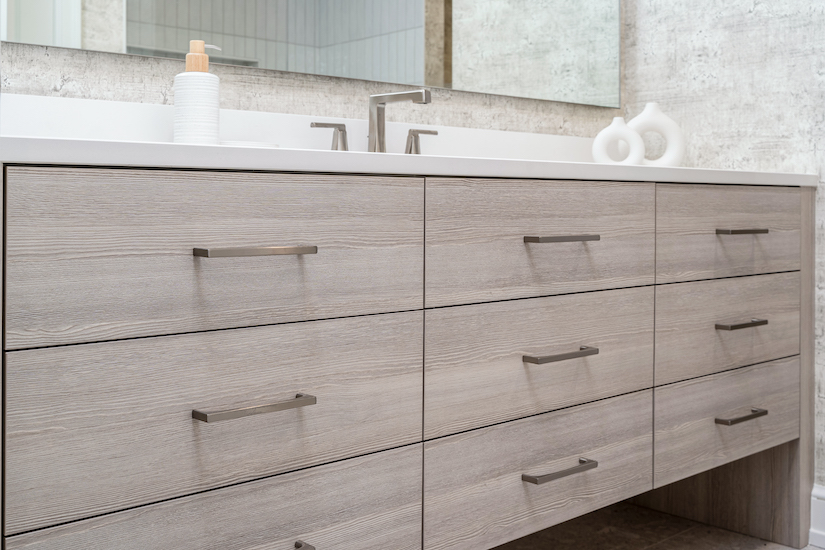 bathroom floating vanity in rehab seaside pine color
