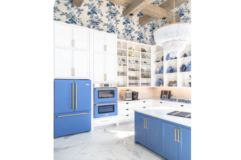 kitchen with blue appliances