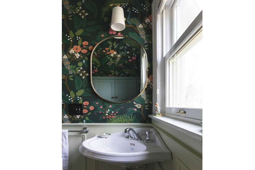 vintage corner sink in powder room