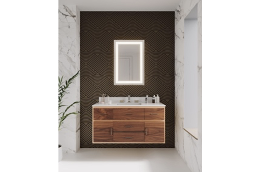 Strasser floating modern vanity with wood front