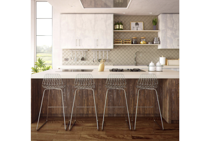 white modern kitchen with island seating