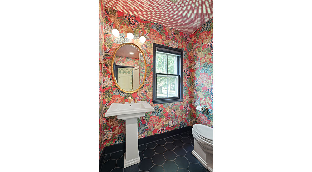 Ohio nkba powder room with red floral wallpaper