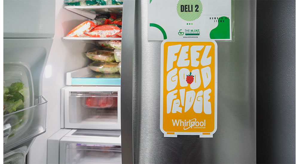 whirlpool feel good fridge sticker on refrigerator door
