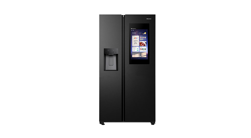 black side by side refrigerator by Hisense