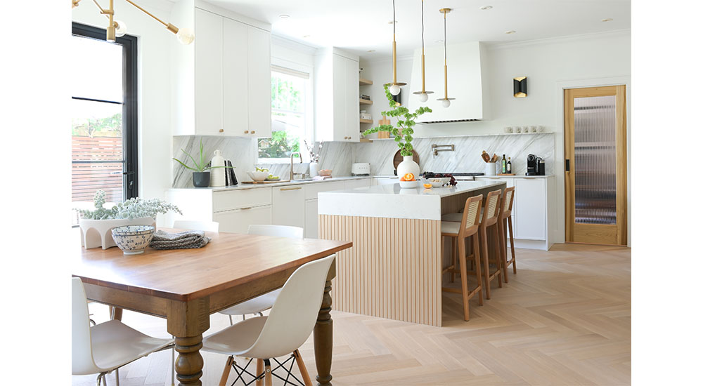 white and wood small modern kitchen