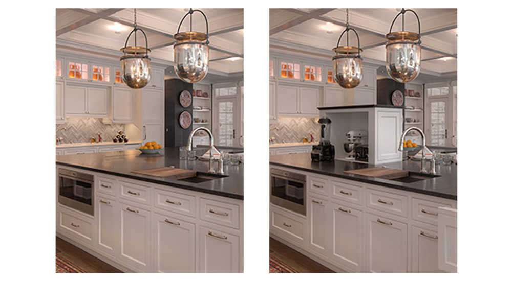 deep river partners hidden appliance garage rising up from kitchen island