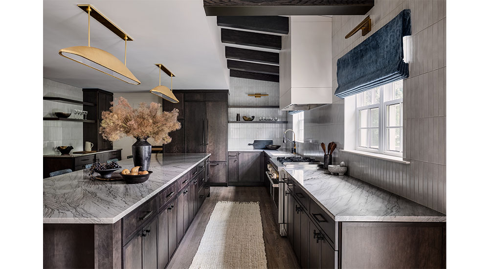 kitchen with partial beamed ceiling