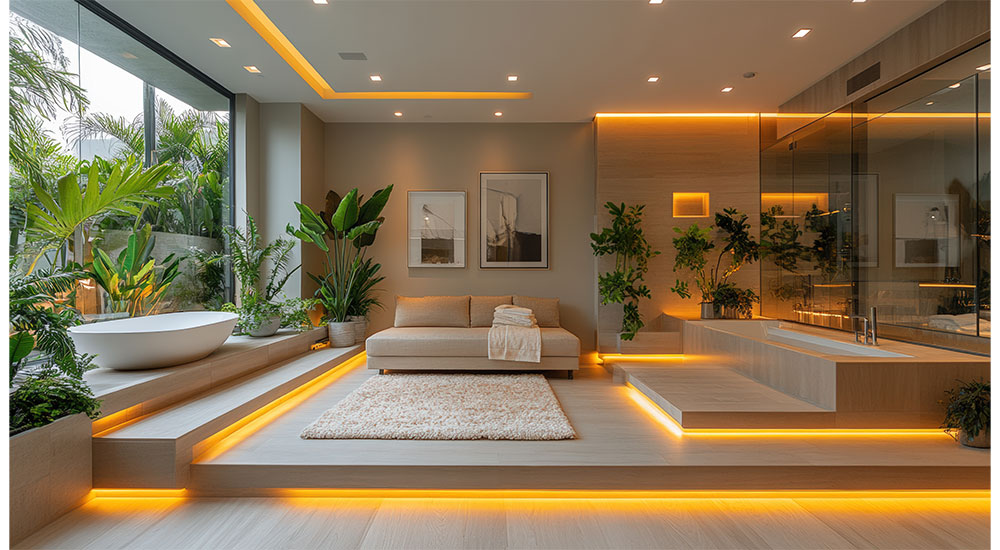 layered lighting in a bathroom