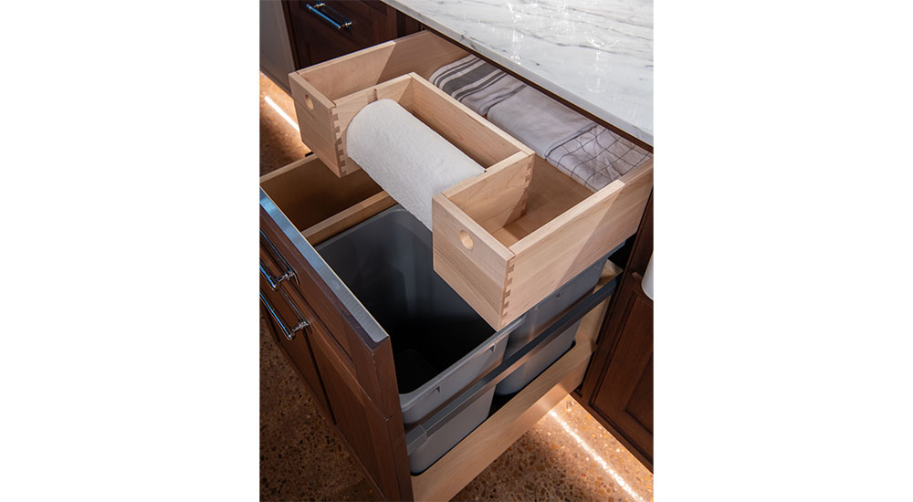 hidden paper towel dispenser in kitchen drawer