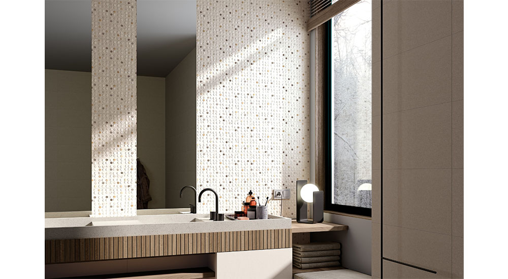 mosaic tile on bathroom wall