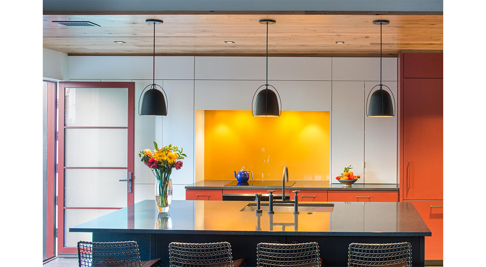 small kitchen with yellow color backsplash