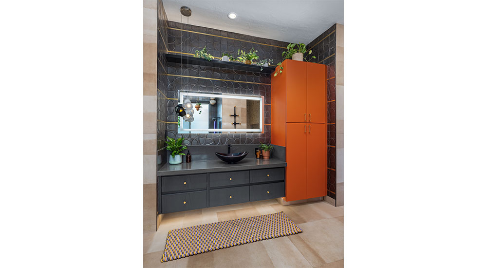 black tile in bathroom