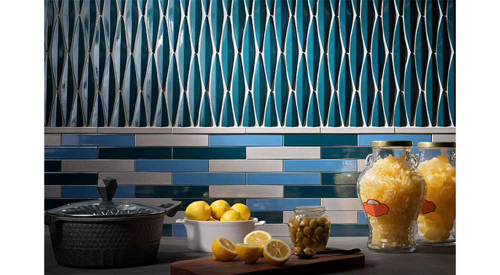 mixed patterns tile backsplash