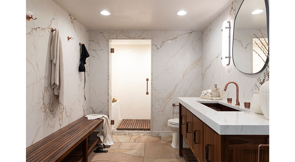 pool house bathroom shower with glass door