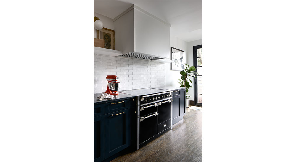 aga range in moody kitchen