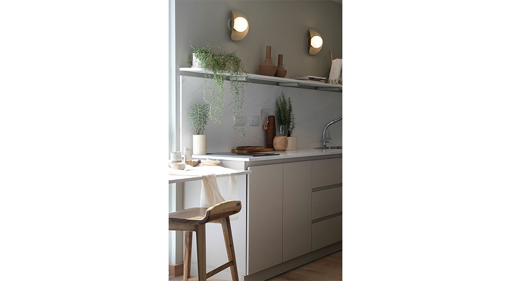 kitchen cabinets in biophilic color sandy beige