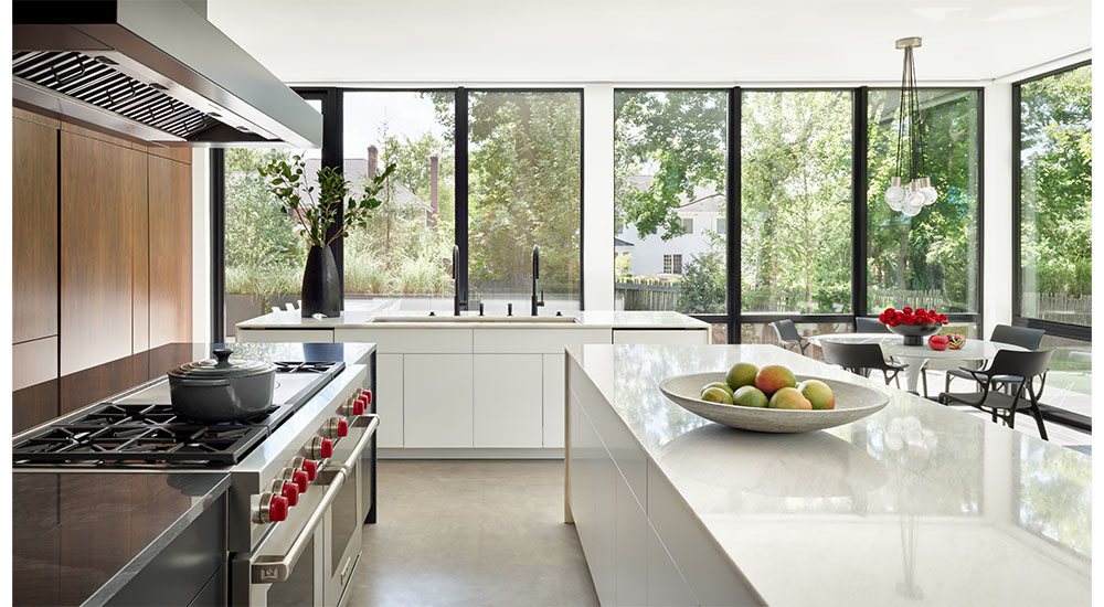 modern kitchen with window wall