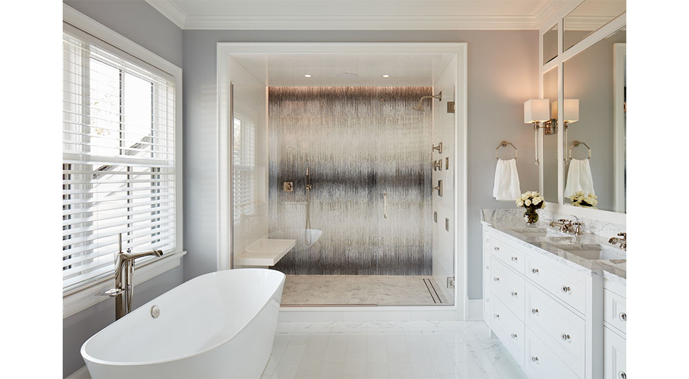 mosaic tiled shower in modern bathroom