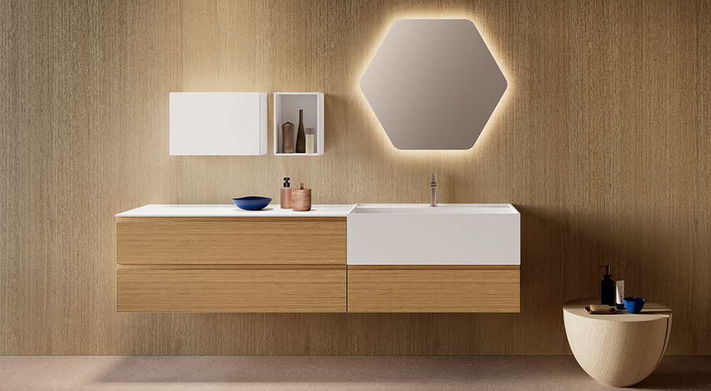 Hastings Bath Collection Hex Mirrors and Shelving