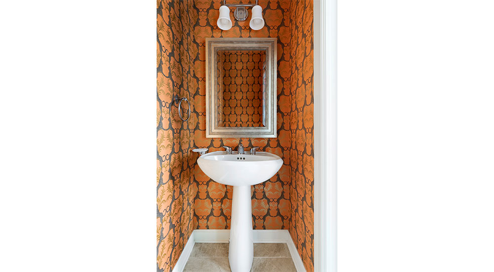 colorful wallpaper in powder room