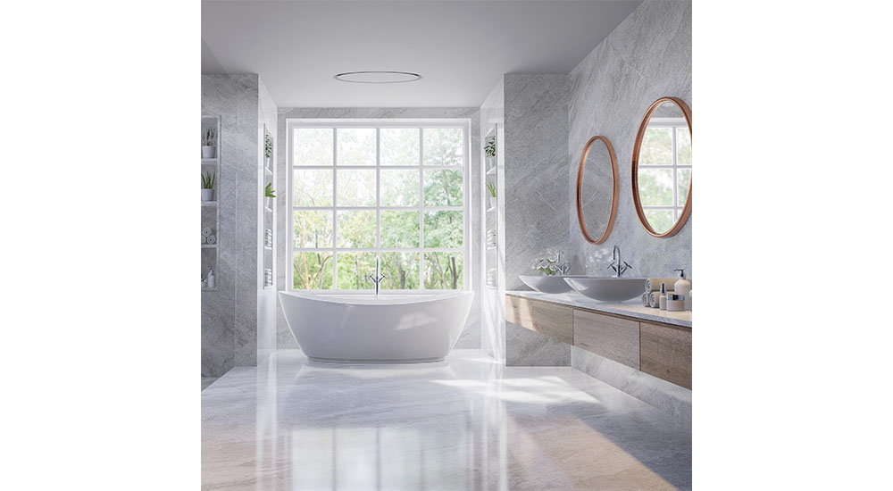 round airflow invi air diffuser in bathroom