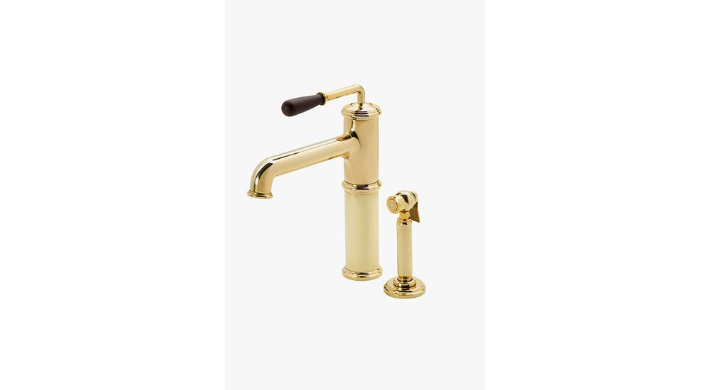 pump style kitchen faucet in brass