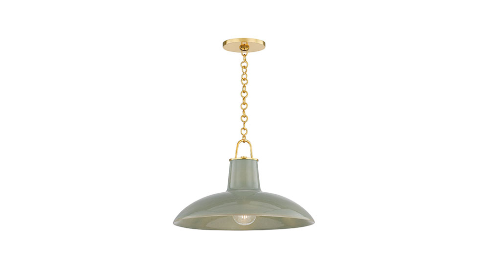 modern pendant light with light green ceramic shade