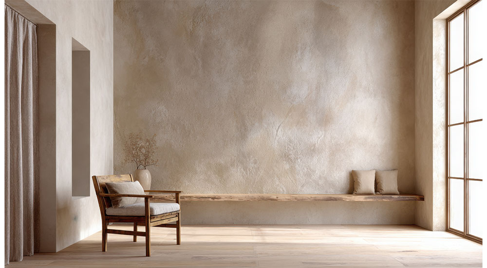 hand plastered wall in minimalist room Lauren Lerner