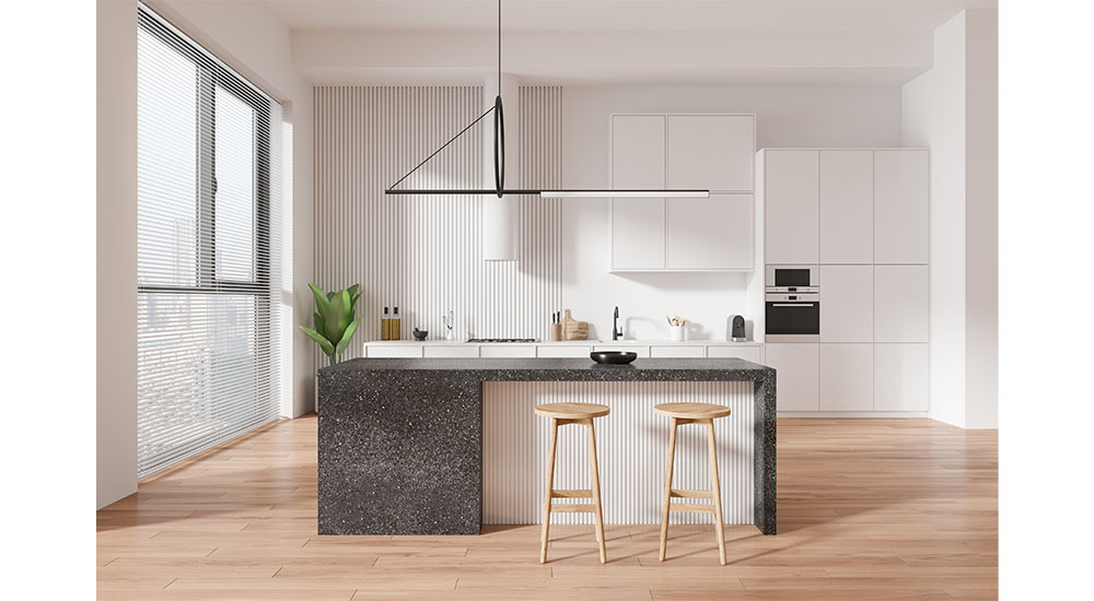 marble waterfall kitchen island