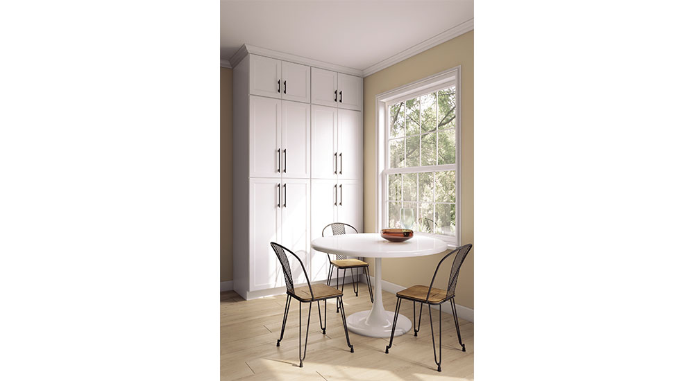 white pantry cabinets in kitchen