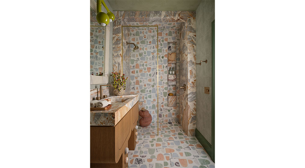 modern maximalist shower with tile