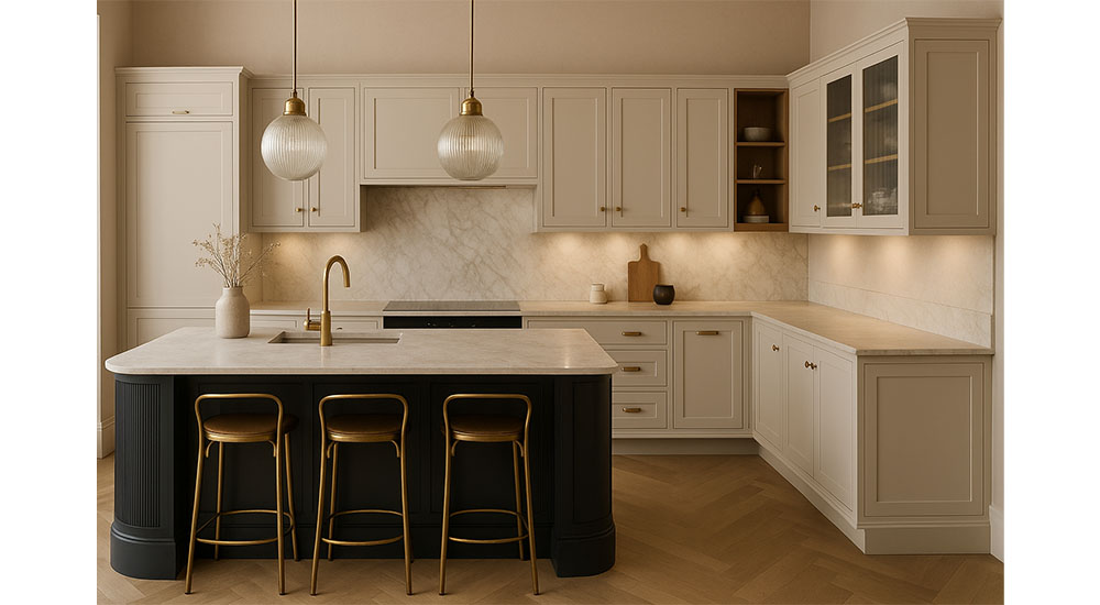 kitchen with luxury surfaces and mid-price cabinets